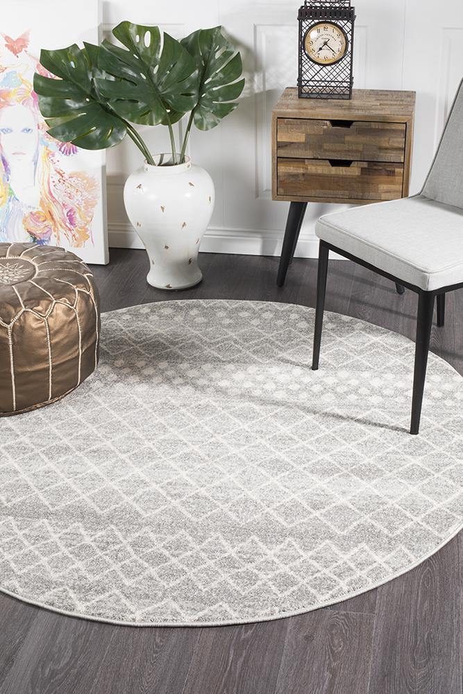 Oasis Selma Silver Tribal Round Rug - Cozy Rugs Australia