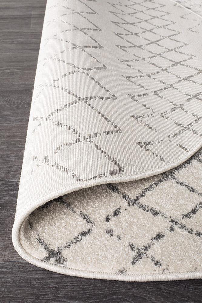 Oasis Selma White Grey Tribal Round Rug - Cozy Rugs Australia