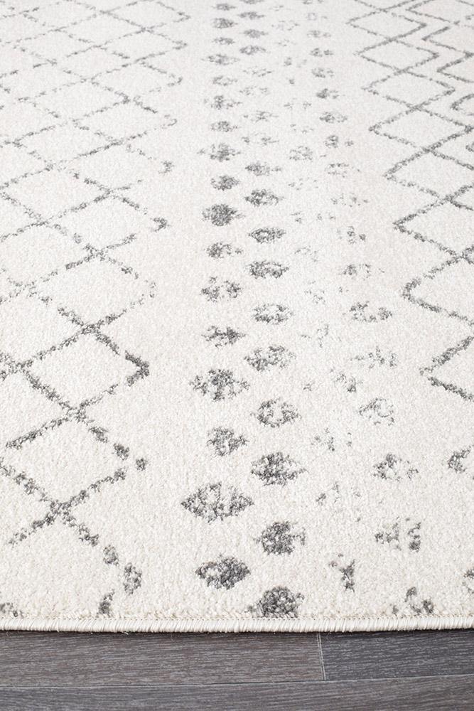 Oasis Selma White Grey Tribal Runner Rug - Cozy Rugs Australia