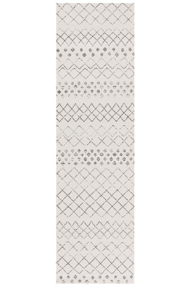 Oasis Selma White Grey Tribal Runner Rug - Cozy Rugs Australia
