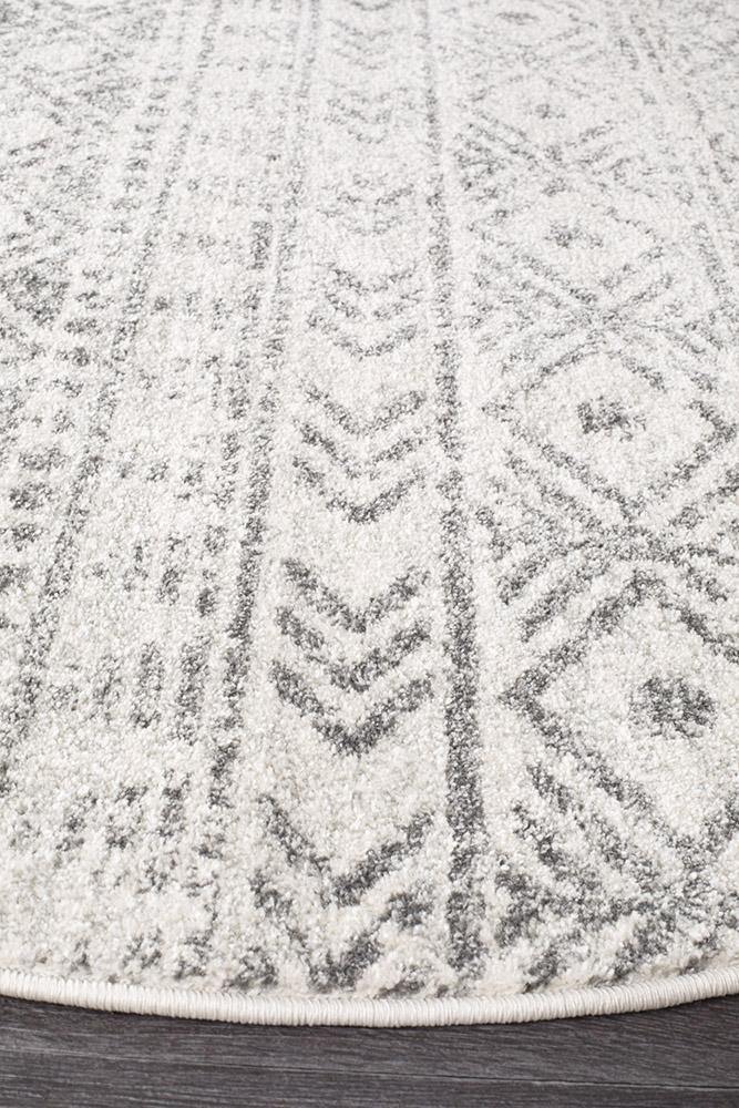 Oasis Ismail White Grey Rustic Round Rug - Cozy Rugs Australia