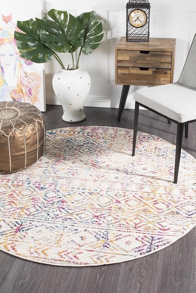 Oasis Ismail Multi Grey Rustic Round Rug - Cozy Rugs Australia