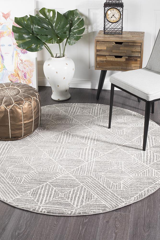 Oasis Kenza Contemporary Silver Round Rug - Cozy Rugs Australia