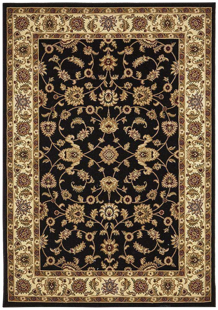 Sydney Collection Classic Rug Black with Ivory Border - Cozy Rugs Australia