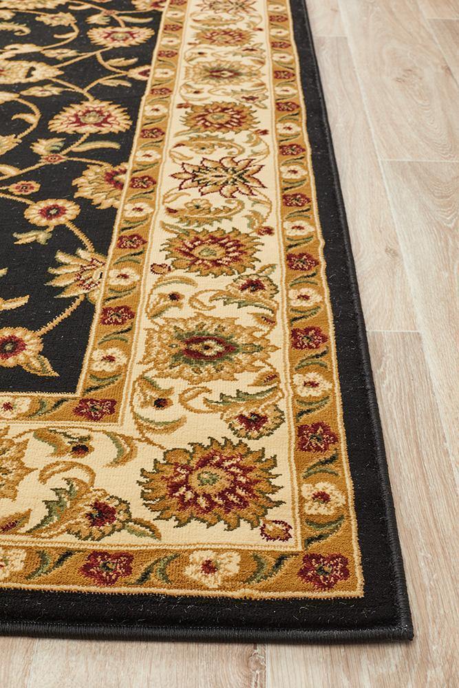 Sydney Collection Classic Rug Black with Ivory Border - Cozy Rugs Australia