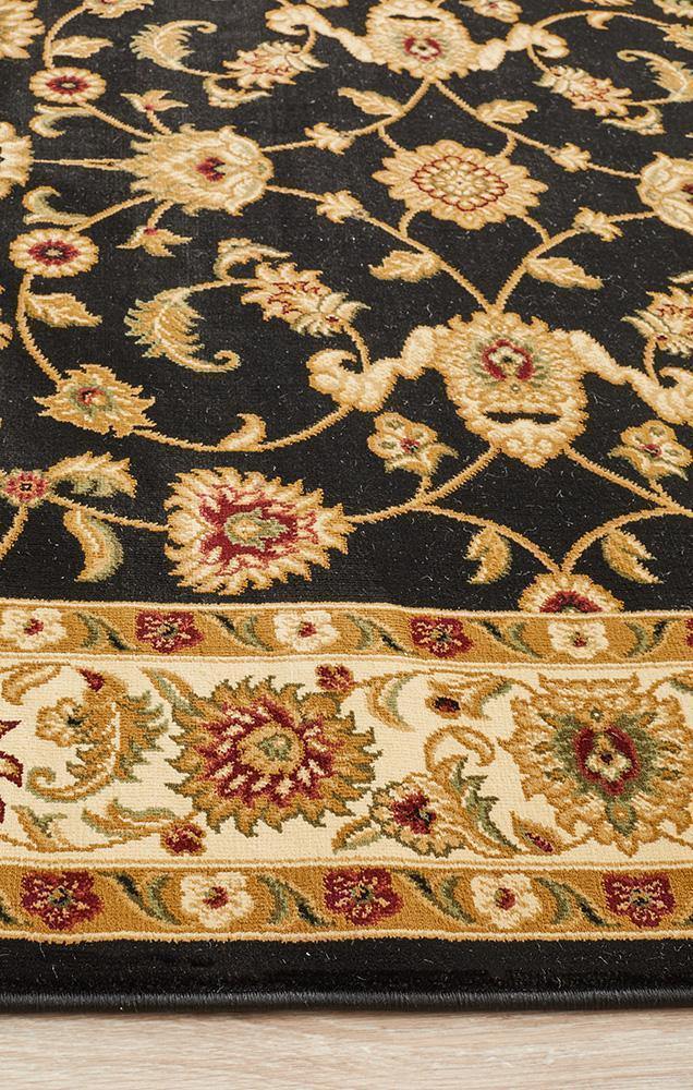 Sydney Collection Classic Rug Black with Ivory Border - Cozy Rugs Australia