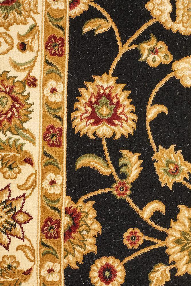 Sydney Collection Classic Rug Black with Ivory Border - Cozy Rugs Australia