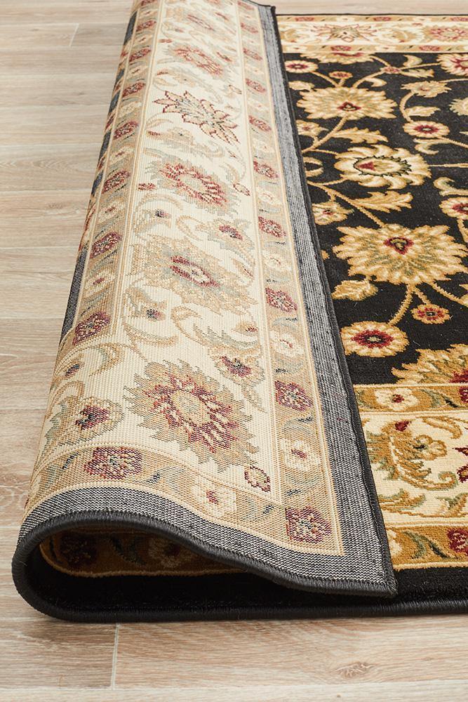 Sydney Collection Classic Rug Black with Ivory Border - Cozy Rugs Australia