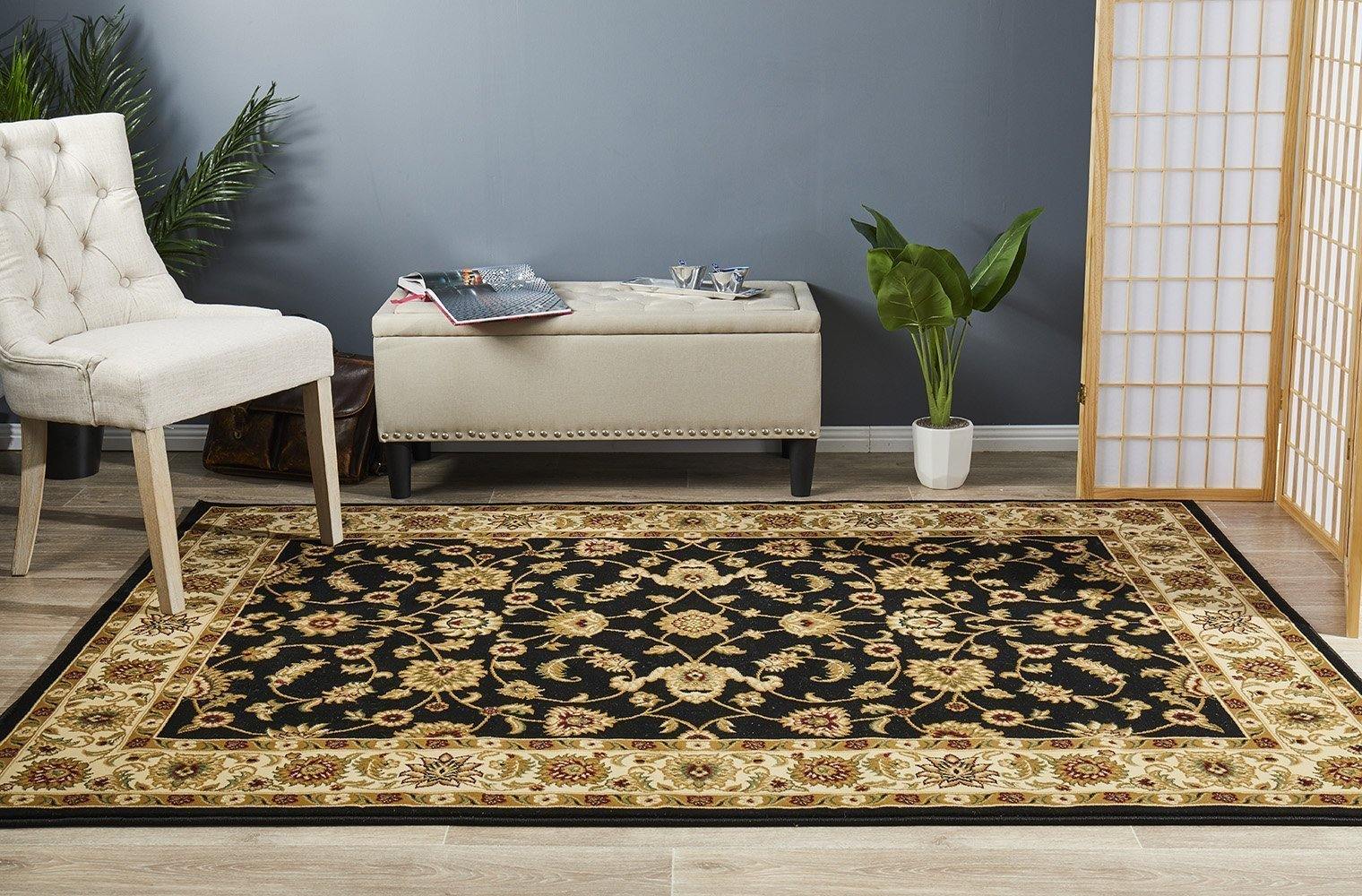 Sydney Collection Classic Rug Black with Ivory Border - Cozy Rugs Australia