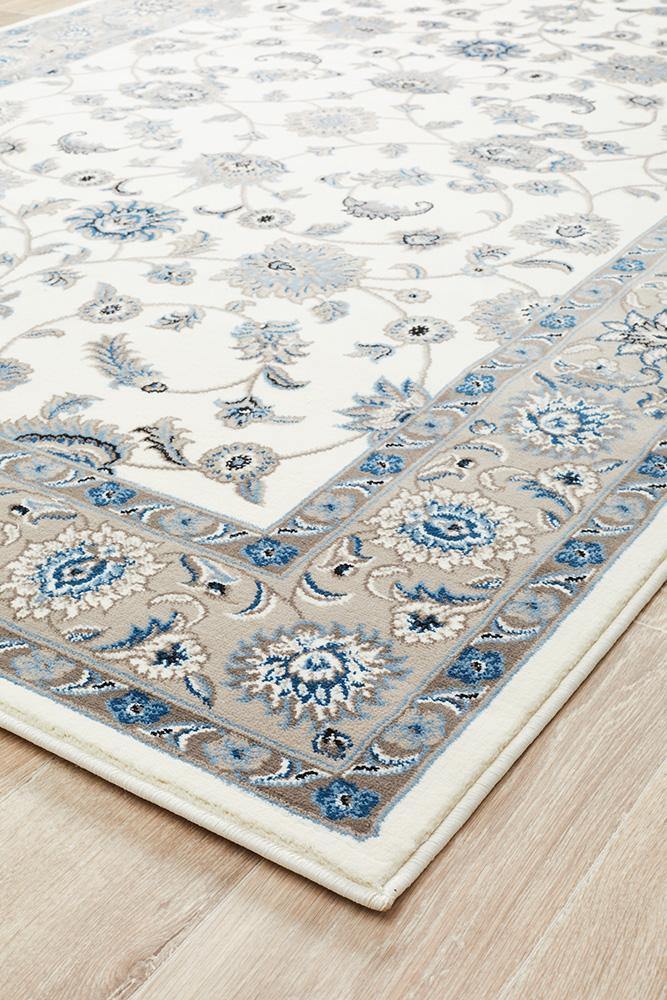 Sydney Collection Classic Rug White with Beige Border - Cozy Rugs Australia