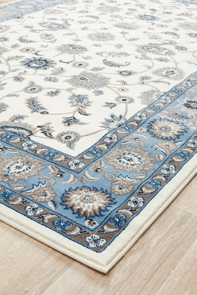 Sydney Collection Classic Rug White with Blue Border - Cozy Rugs Australia