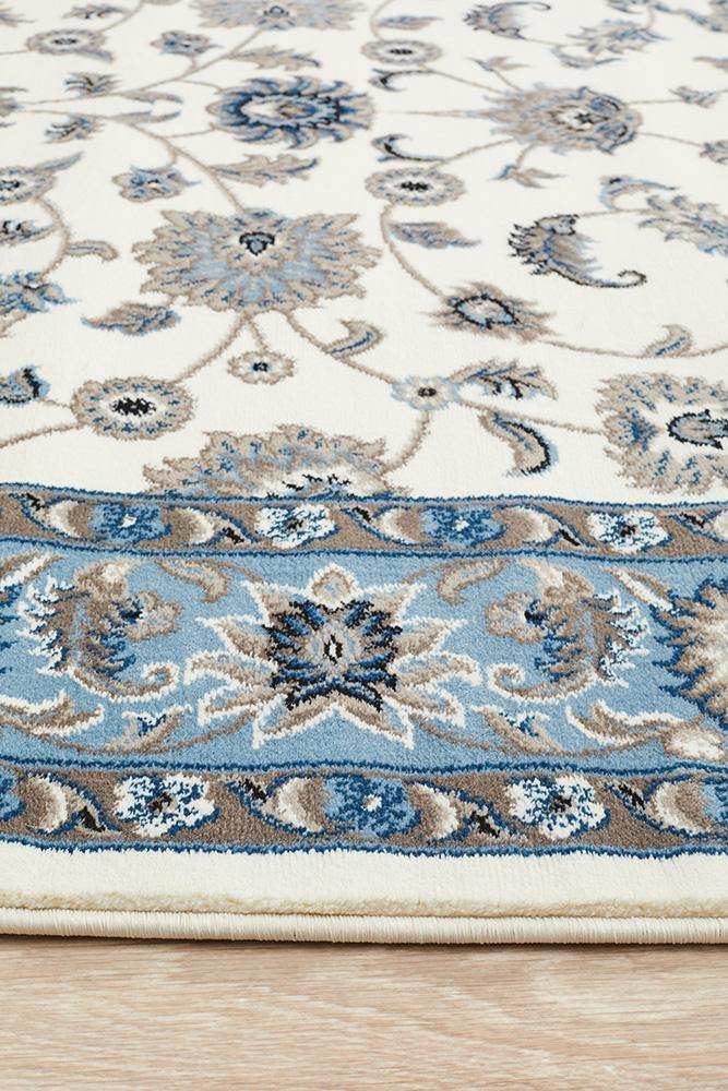Sydney Collection Classic Rug White with Blue Border - Cozy Rugs Australia