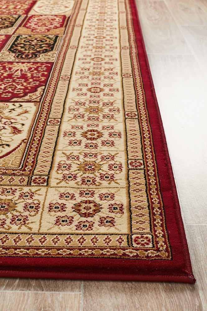 Sydney Collection Traditional Panel Pattern Rug Burgundy - Cozy Rugs Australia