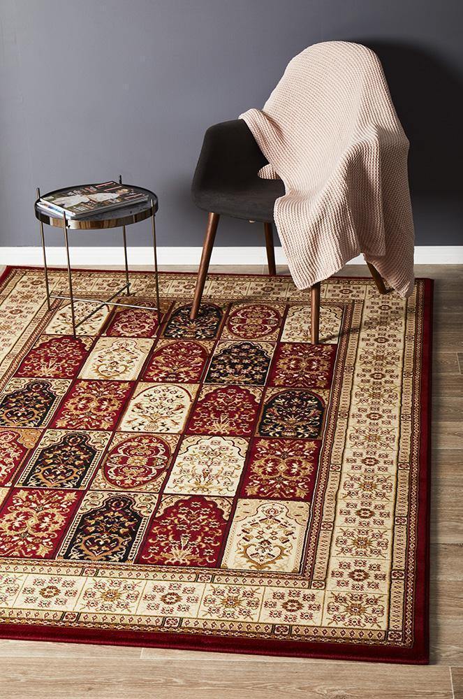 Sydney Collection Traditional Panel Pattern Rug Burgundy - Cozy Rugs Australia