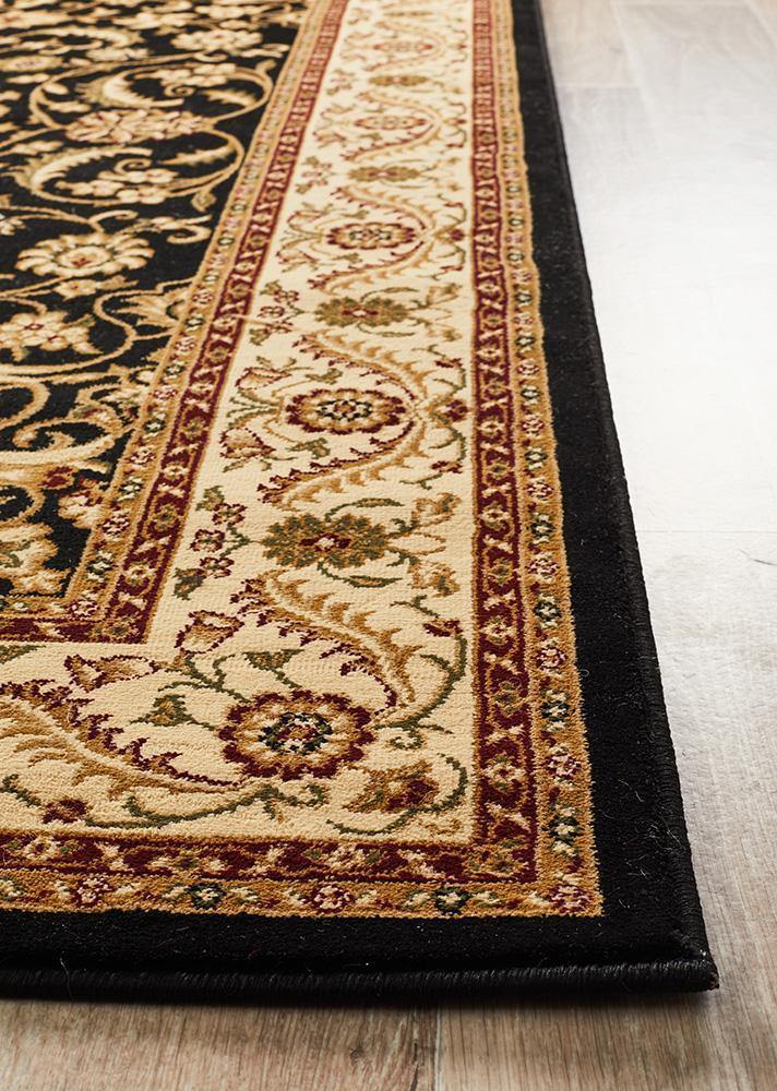 Sydney Collection Medallion Rug Black with Ivory Border - Cozy Rugs Australia