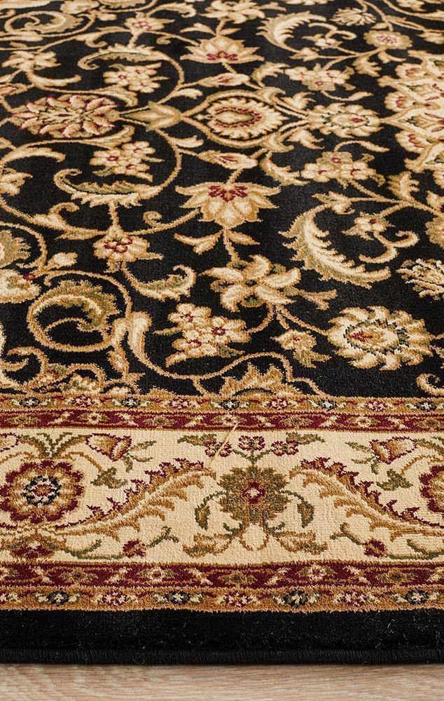 Sydney Collection Medallion Rug Black with Ivory Border - Cozy Rugs Australia