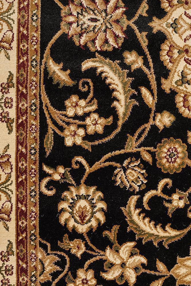 Sydney Collection Medallion Rug Black with Ivory Border - Cozy Rugs Australia