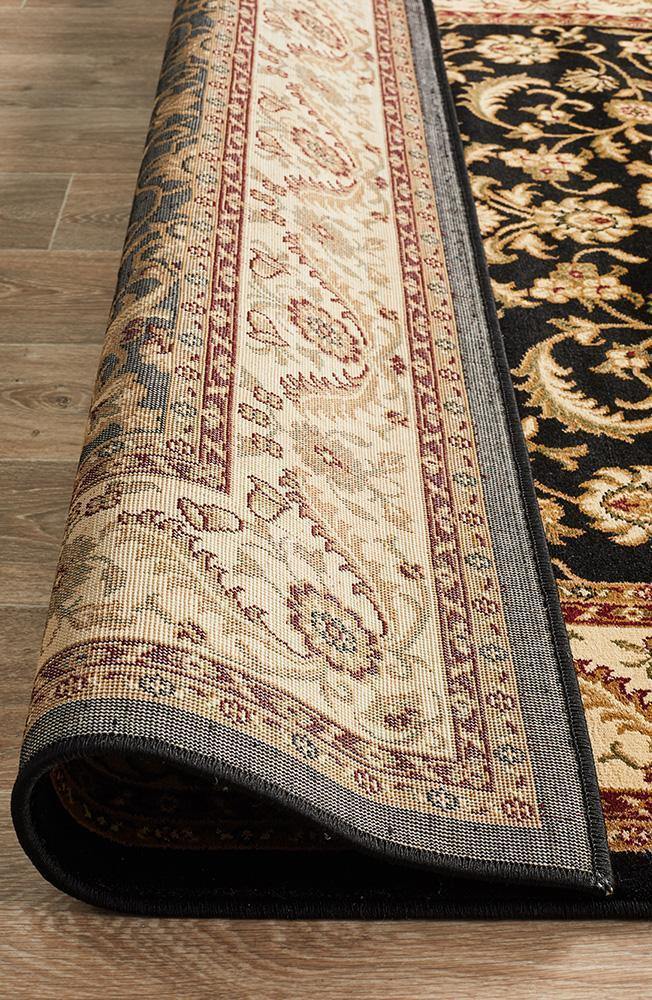 Sydney Collection Medallion Rug Black with Ivory Border - Cozy Rugs Australia