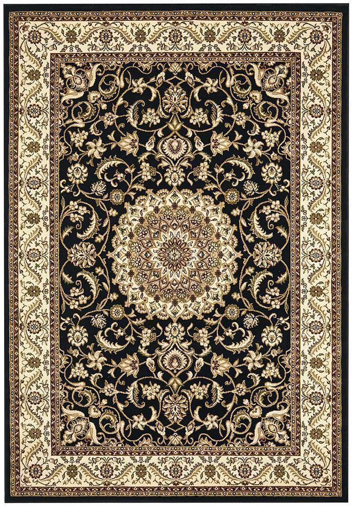 Sydney Collection Medallion Rug Black with Ivory Border - Cozy Rugs Australia