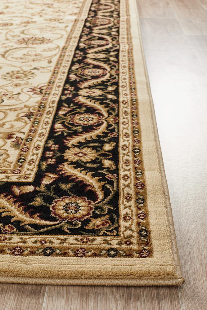 Sydney Collection Medallion Rug Ivory with Black Border - Cozy Rugs Australia