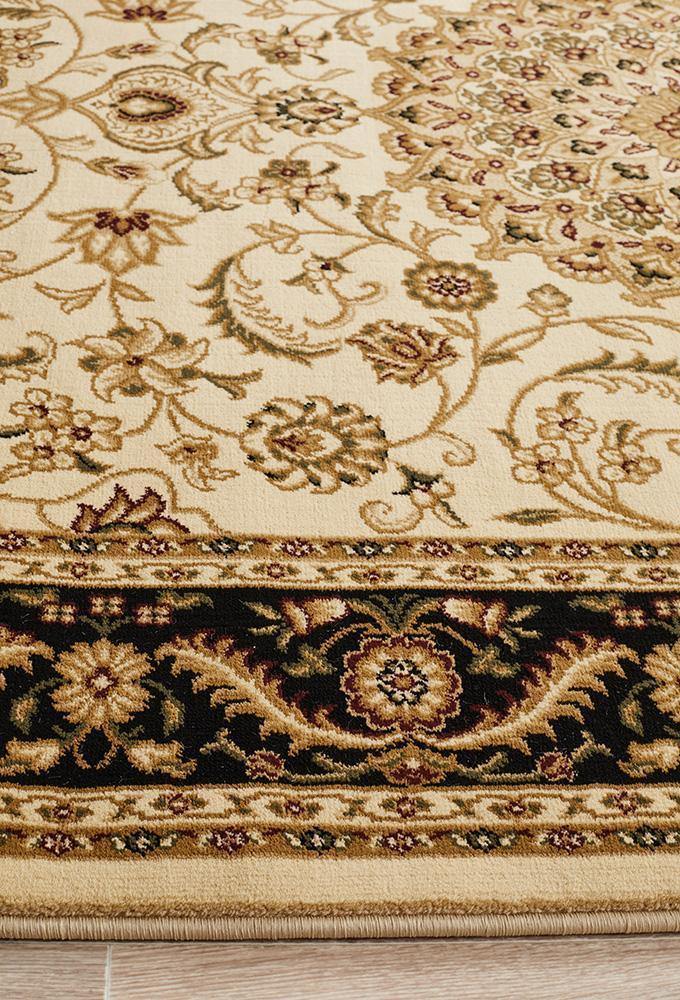 Sydney Collection Medallion Rug Ivory with Black Border - Cozy Rugs Australia