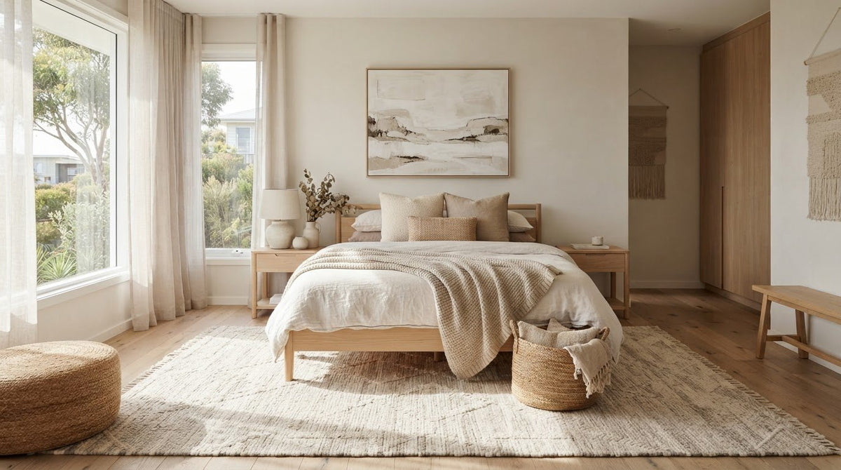 Neutral Rugs Australia: How to Style a Calm, Layered Bedroom