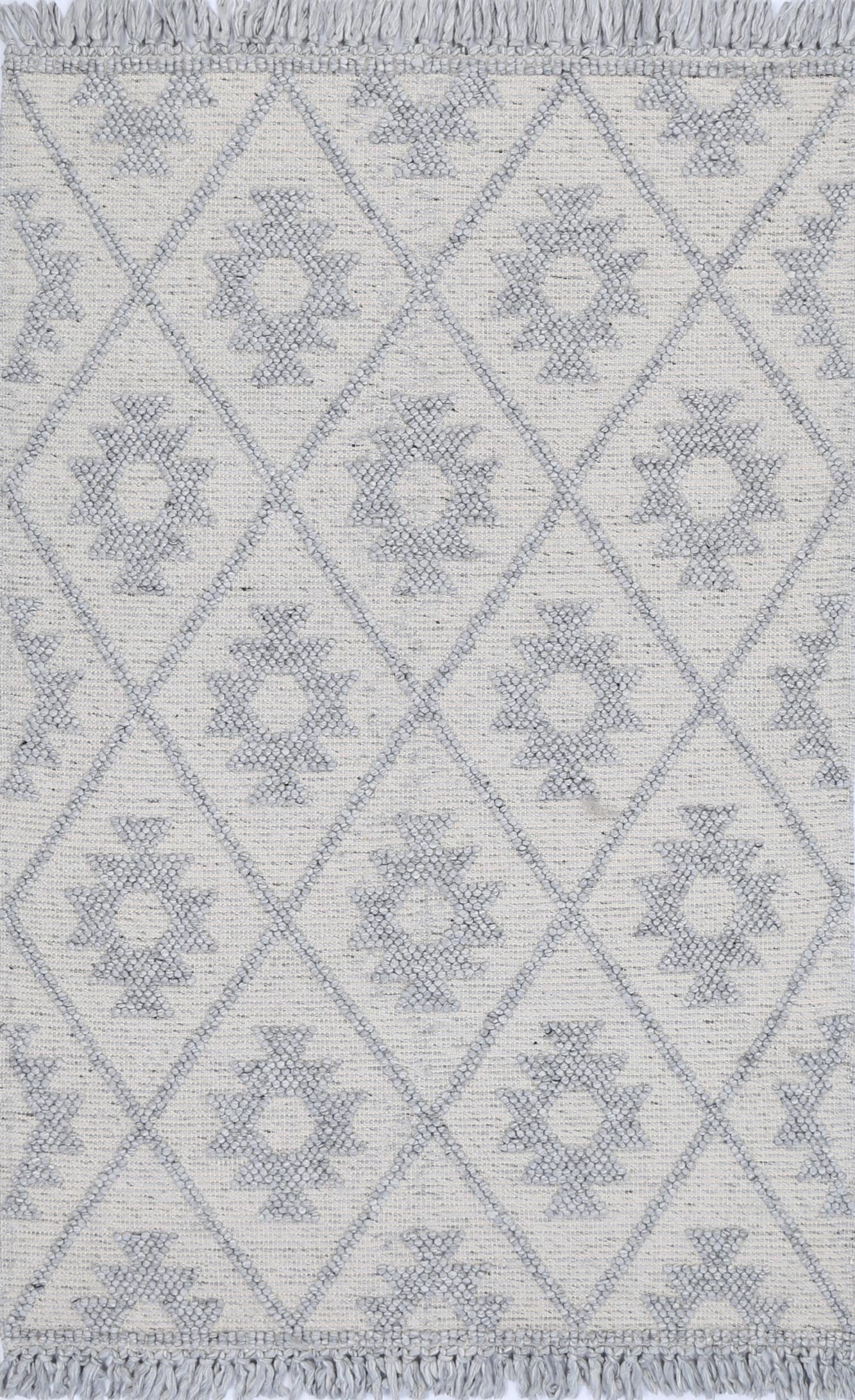 Diego Geometric Light Grey Wool Rug