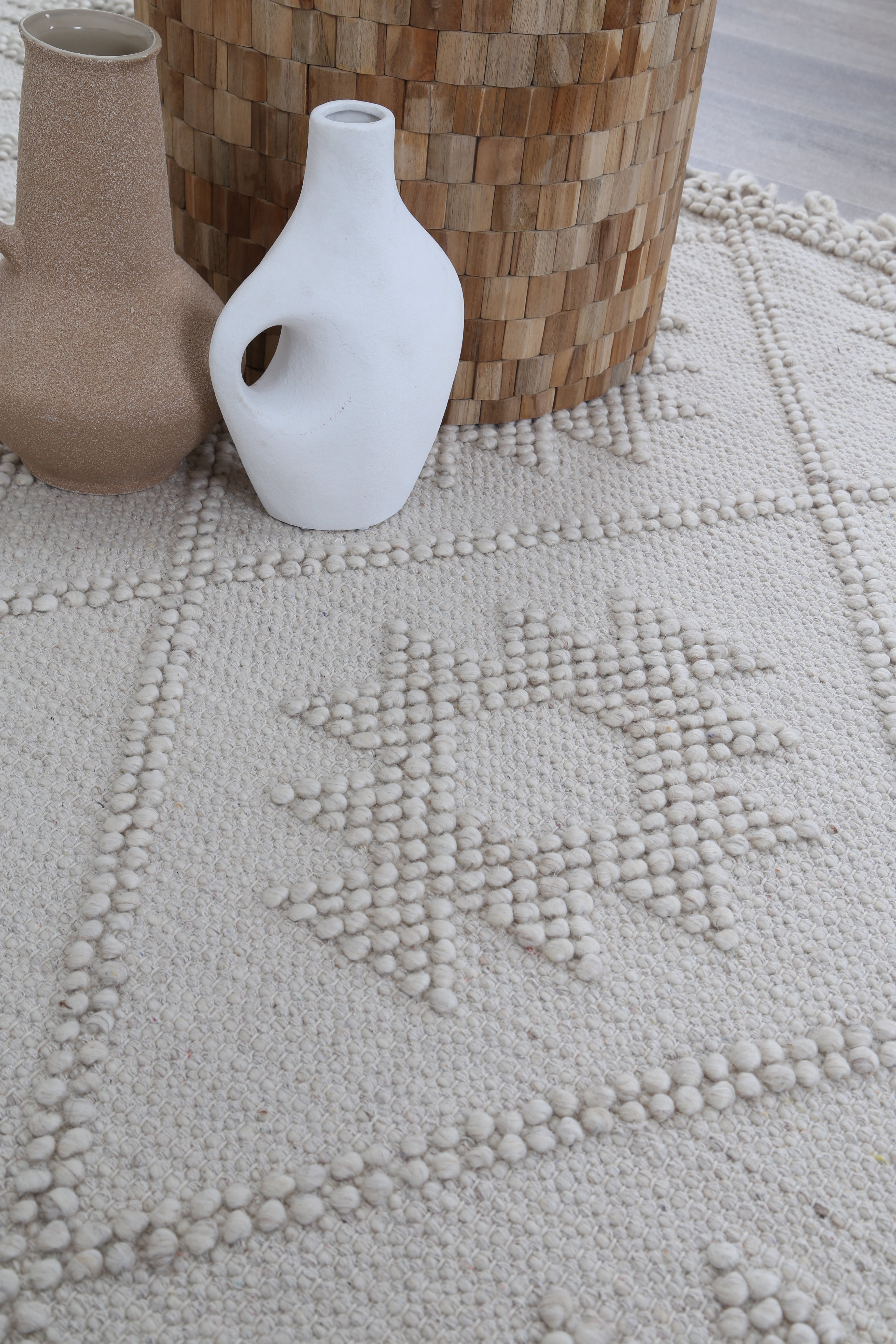 Diego Geometric Beige Wool Rug