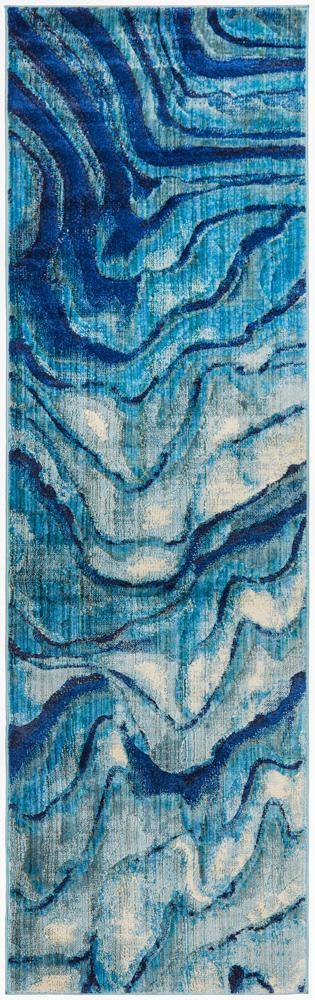 Dreamscape Waves Modern Indigo Runner Rug - Cozy Rugs Australia