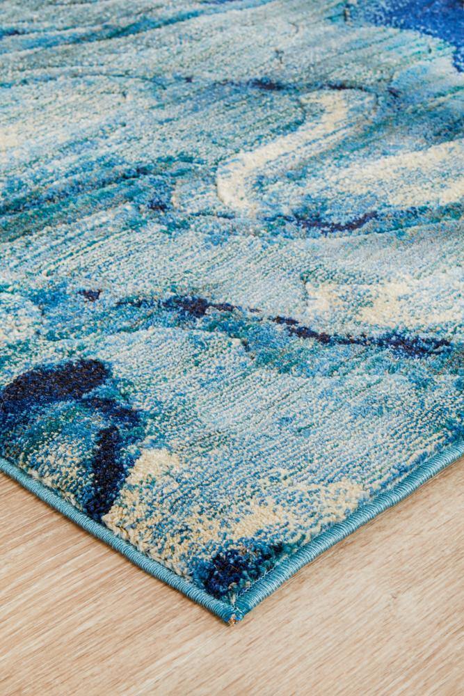 Dreamscape Waves Modern Indigo Runner Rug - Cozy Rugs Australia