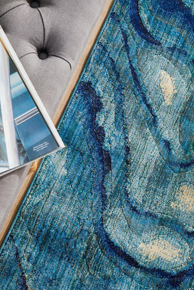 Dreamscape Waves Modern Indigo Runner Rug - Cozy Rugs Australia