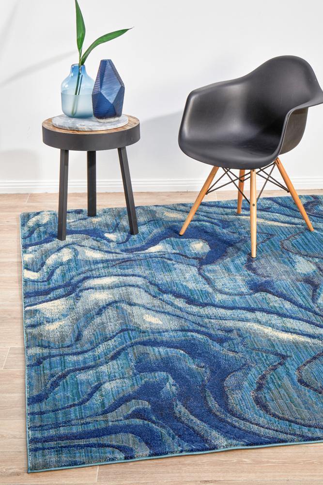 Dreamscape Waves Modern Indigo Rug - Cozy Rugs Australia