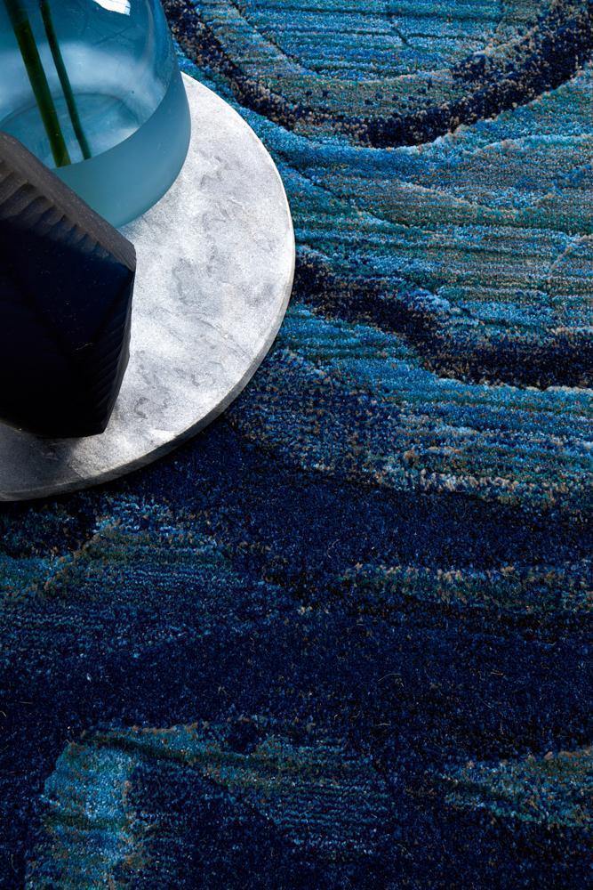 Dreamscape Waves Modern Indigo Rug - Cozy Rugs Australia