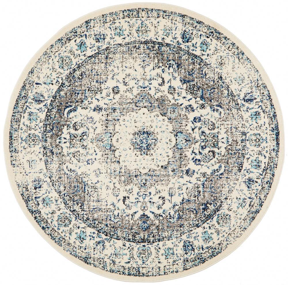 Evoke Mist White Transitional Round Rug - Cozy Rugs Australia