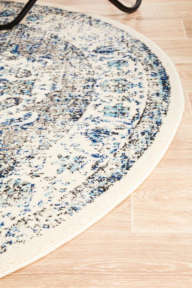 Evoke Mist White Transitional Round Rug - Cozy Rugs Australia