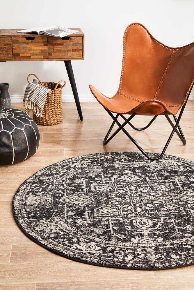 Evoke Scape Charcoal Transitional Round Rug - Cozy Rugs Australia
