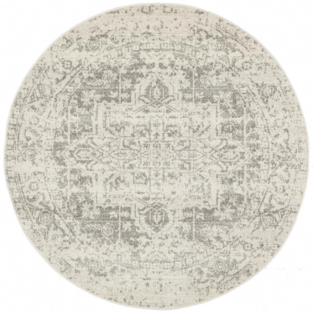 Evoke Dream White Silver Transitional Round Rug - Cozy Rugs Australia