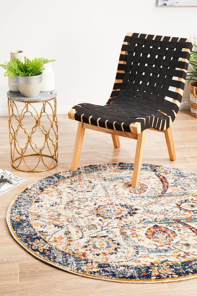 Evoke Peacock Ivory Transitional Round Rug - Cozy Rugs Australia