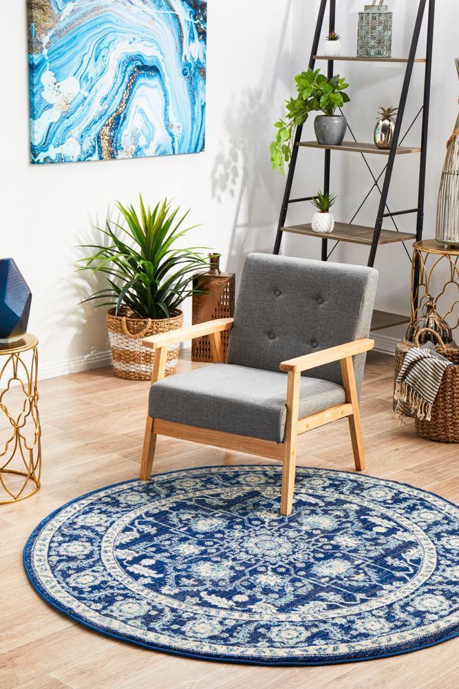 Evoke Release Navy Transitional Round Rug - Cozy Rugs Australia