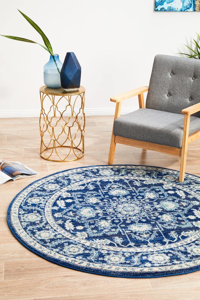 Evoke Release Navy Transitional Round Rug - Cozy Rugs Australia