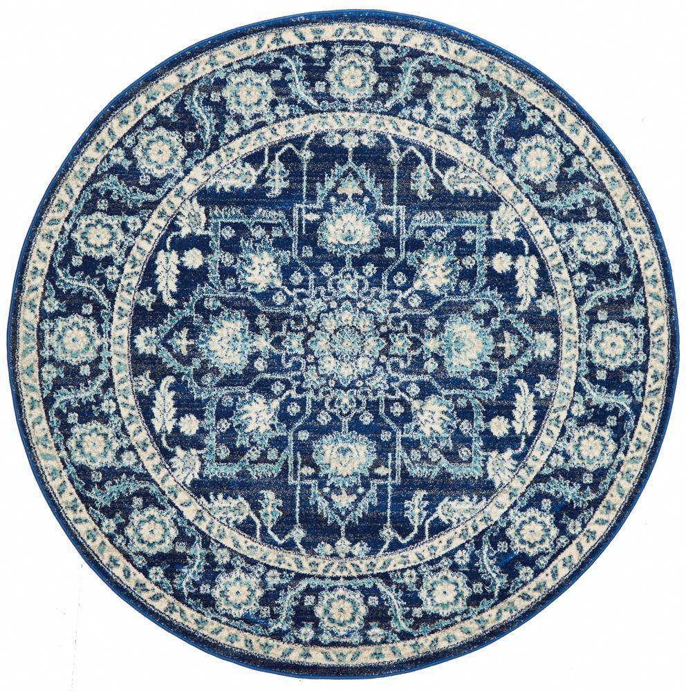 Evoke Release Navy Transitional Round Rug - Cozy Rugs Australia