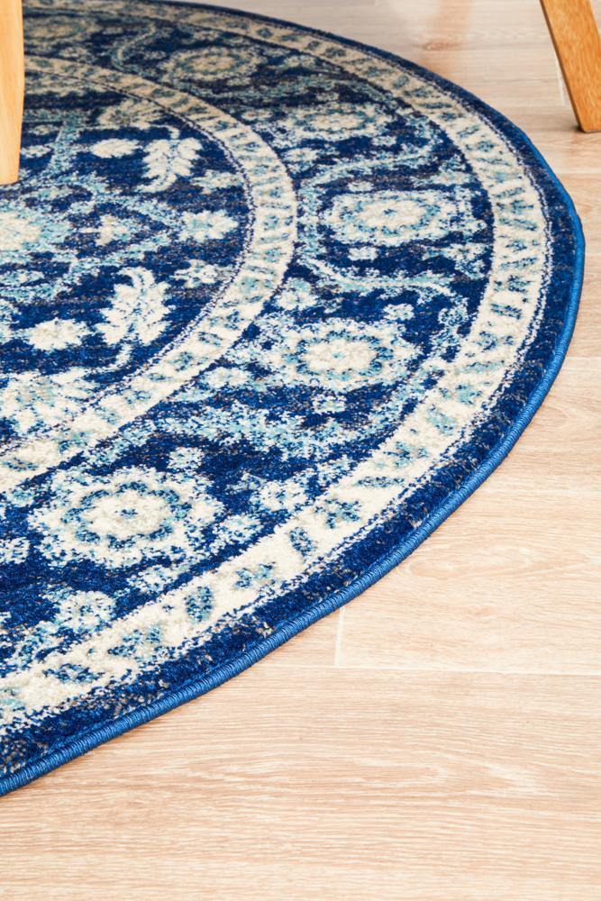Evoke Release Navy Transitional Round Rug - Cozy Rugs Australia