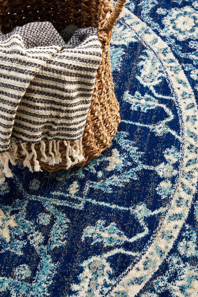 Evoke Release Navy Transitional Round Rug - Cozy Rugs Australia