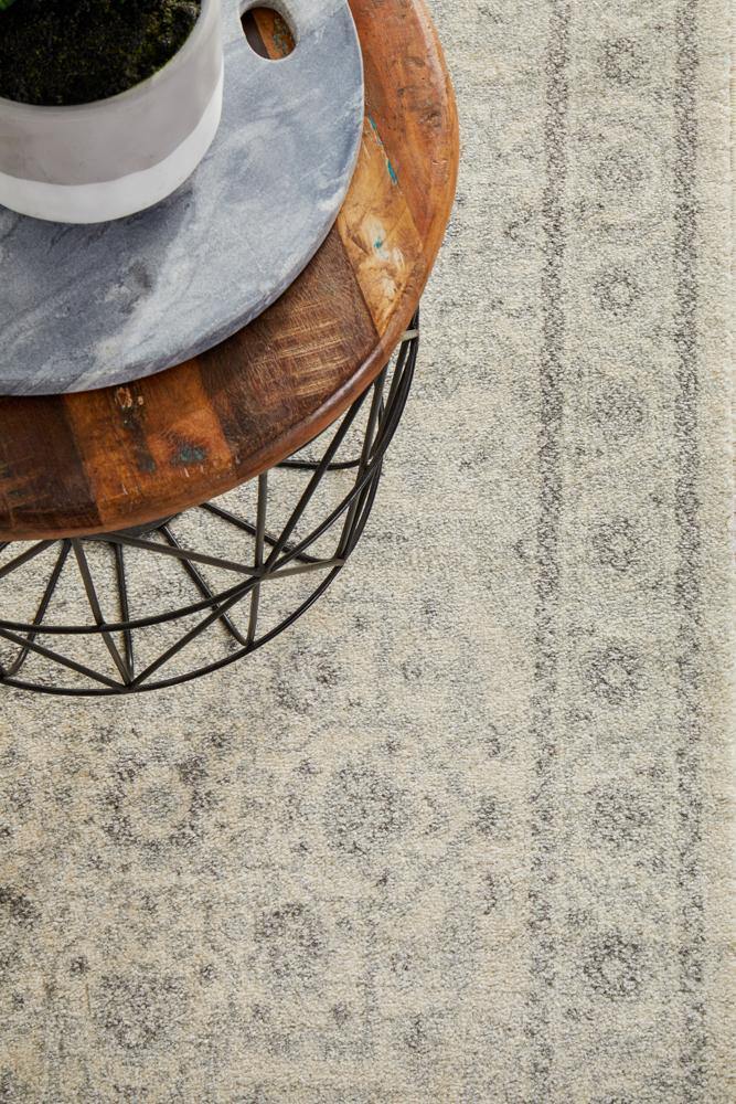 Evoke Winter White Transitional Runner Rug - Cozy Rugs Australia