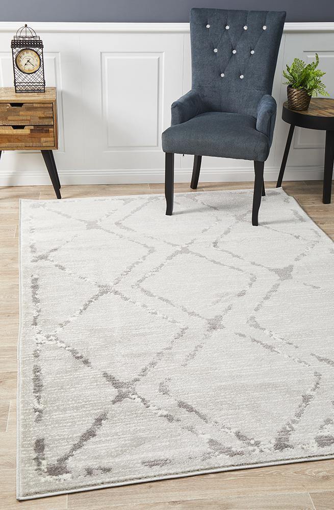 Kendall Contemporary Diamond Rug Silver Grey - Cozy Rugs Australia