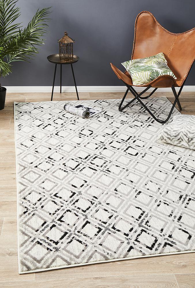 Jordyn Modern Rug White Black Grey - Cozy Rugs Australia