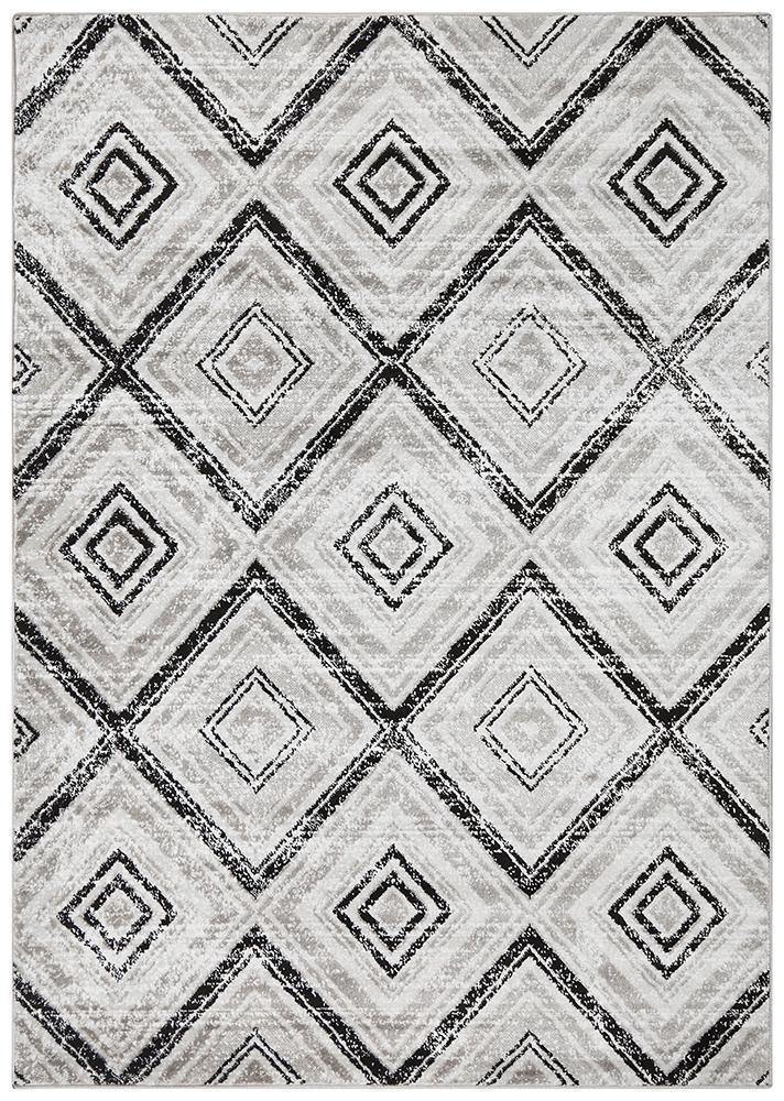 Sabrina Geo Diamonds Rug Grey Black - Cozy Rugs Australia