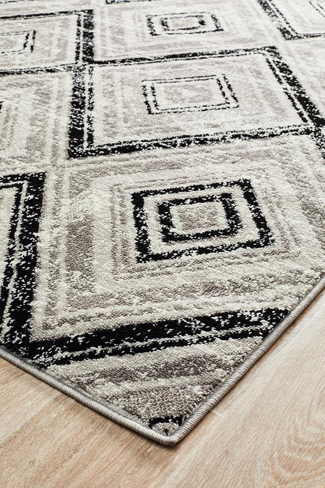 Sabrina Geo Diamonds Rug Grey Black - Cozy Rugs Australia