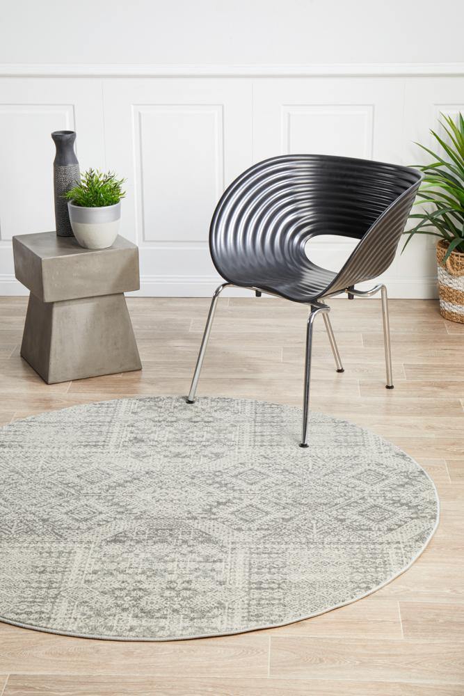 Mirage Zelda Silver Grey Round Rug - Cozy Rugs Australia