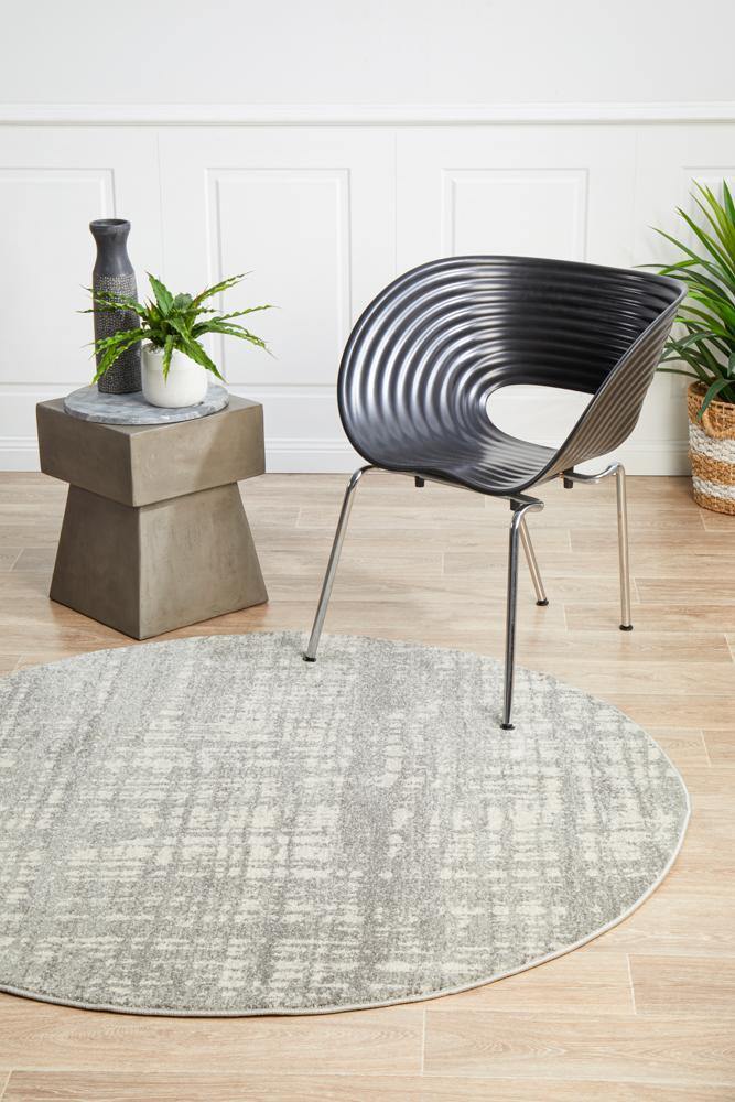 Mirage Ashley Abstract Modern Silver Grey Round Rug - Cozy Rugs Australia